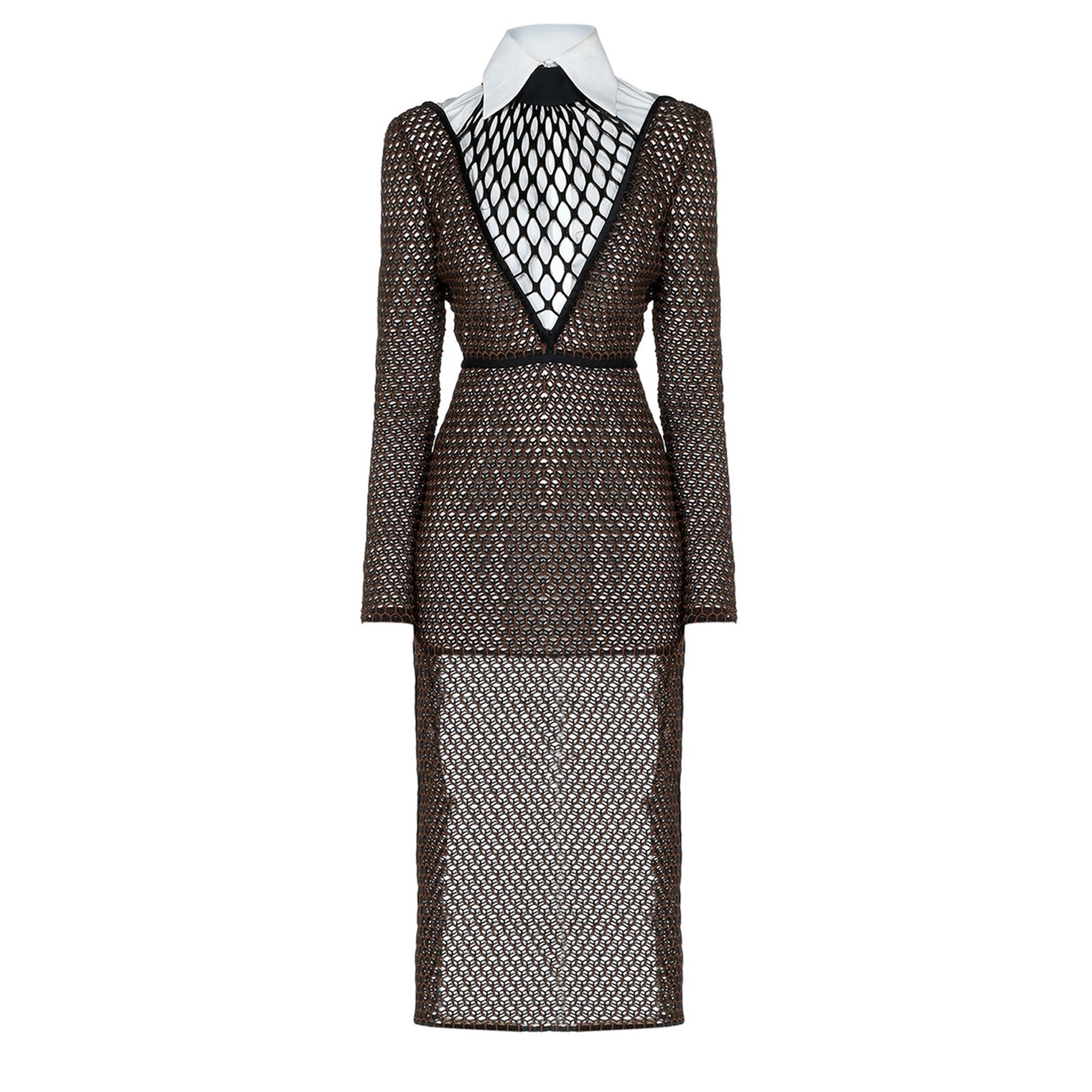 Robe fourreau en macramé - Marron