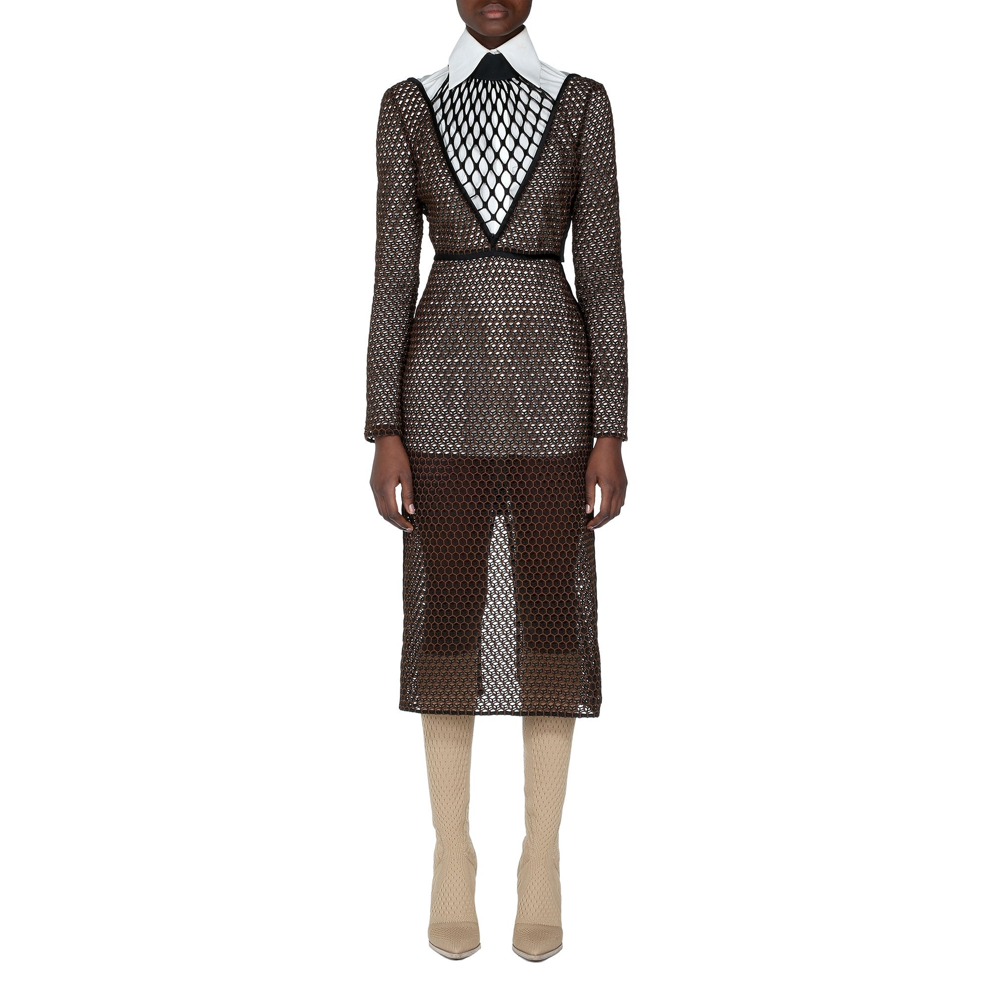 Robe fourreau en macramé - Marron