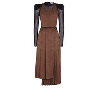 Robe à détails géométriques en soie - Marron