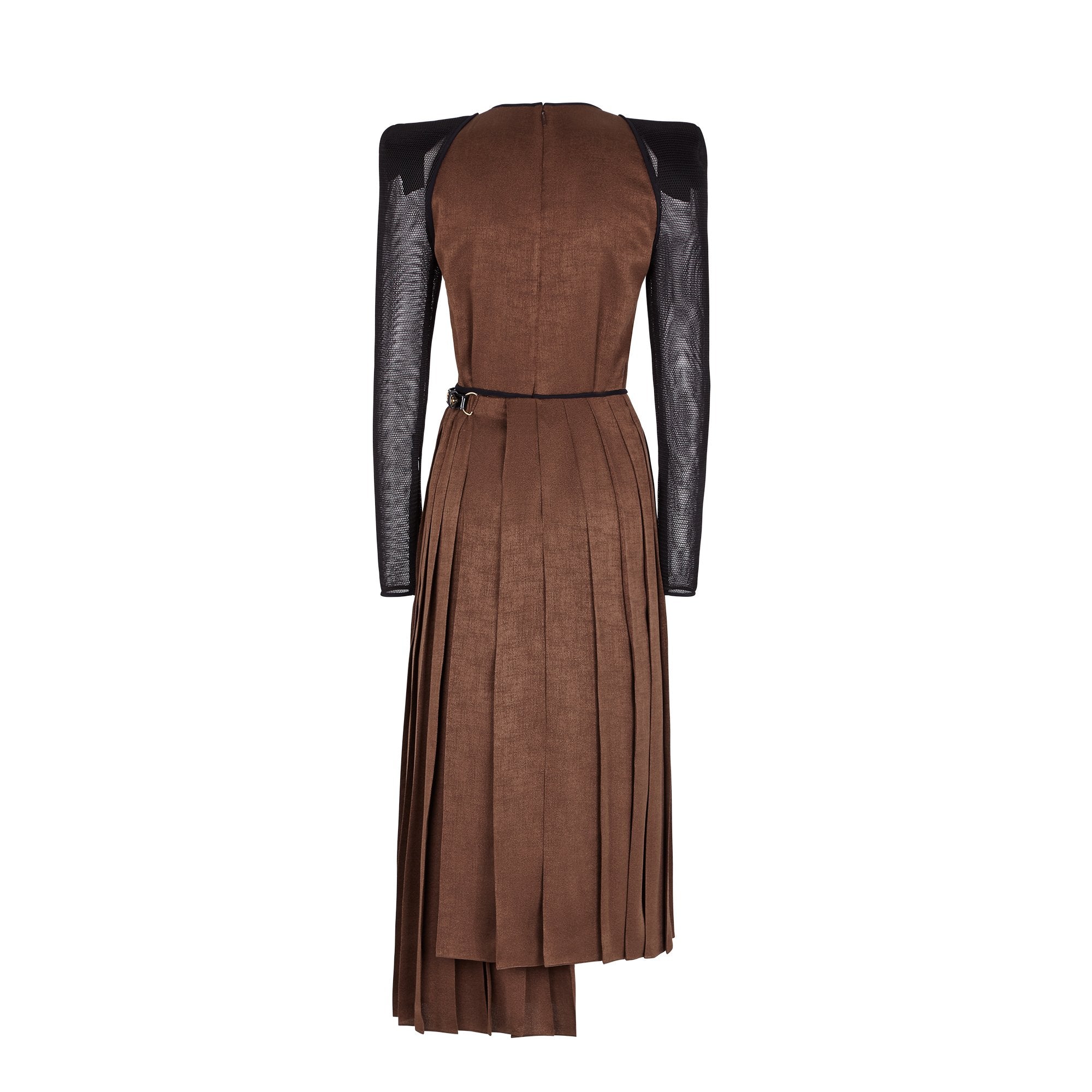 Robe à détails géométriques en soie - Marron