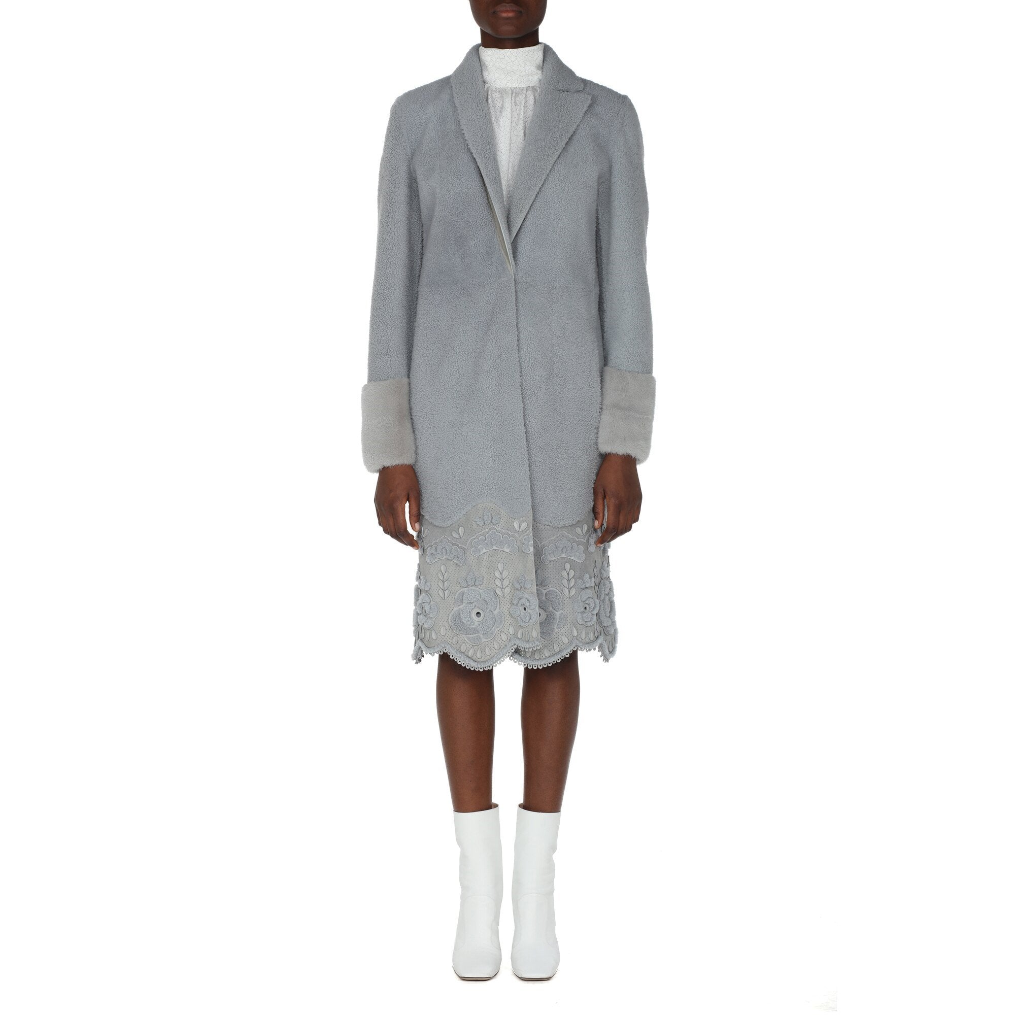 Manteau en fourrure d'agneau - Bleu Clair