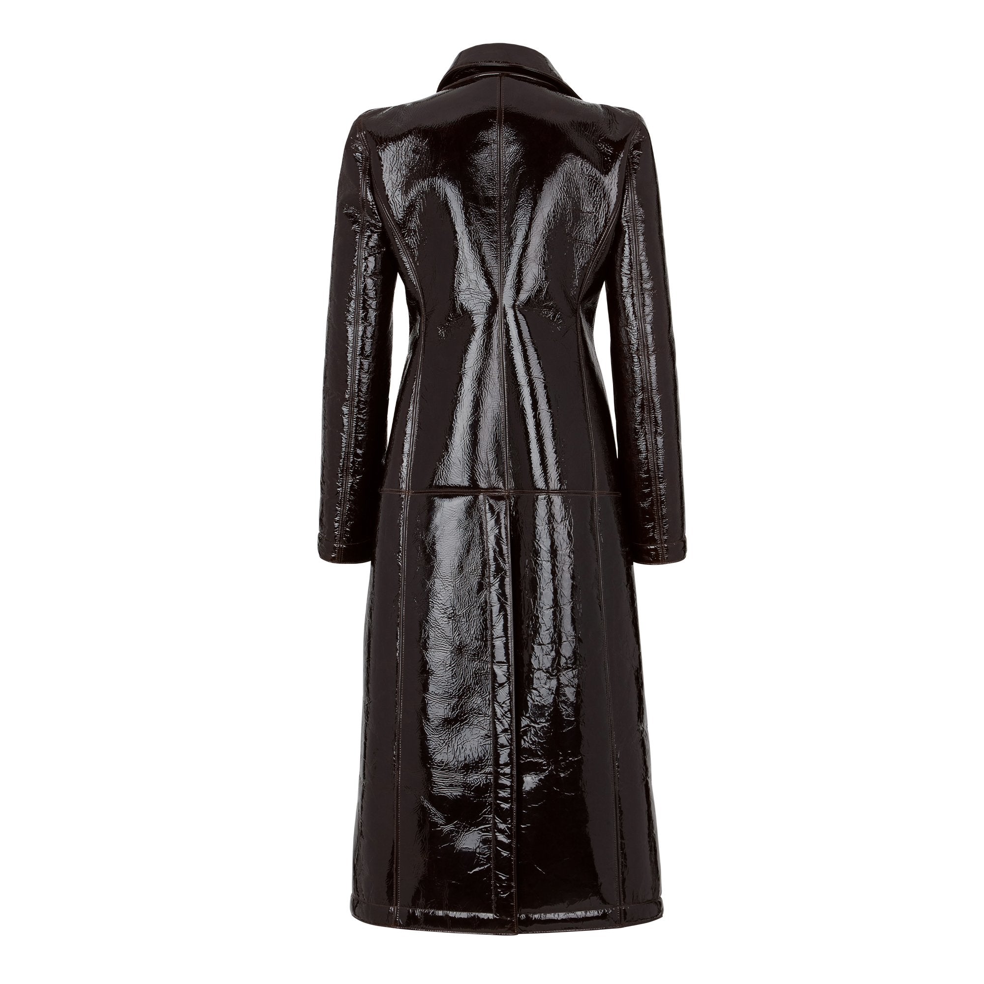 Manteau cintré en cuir verni - Marron