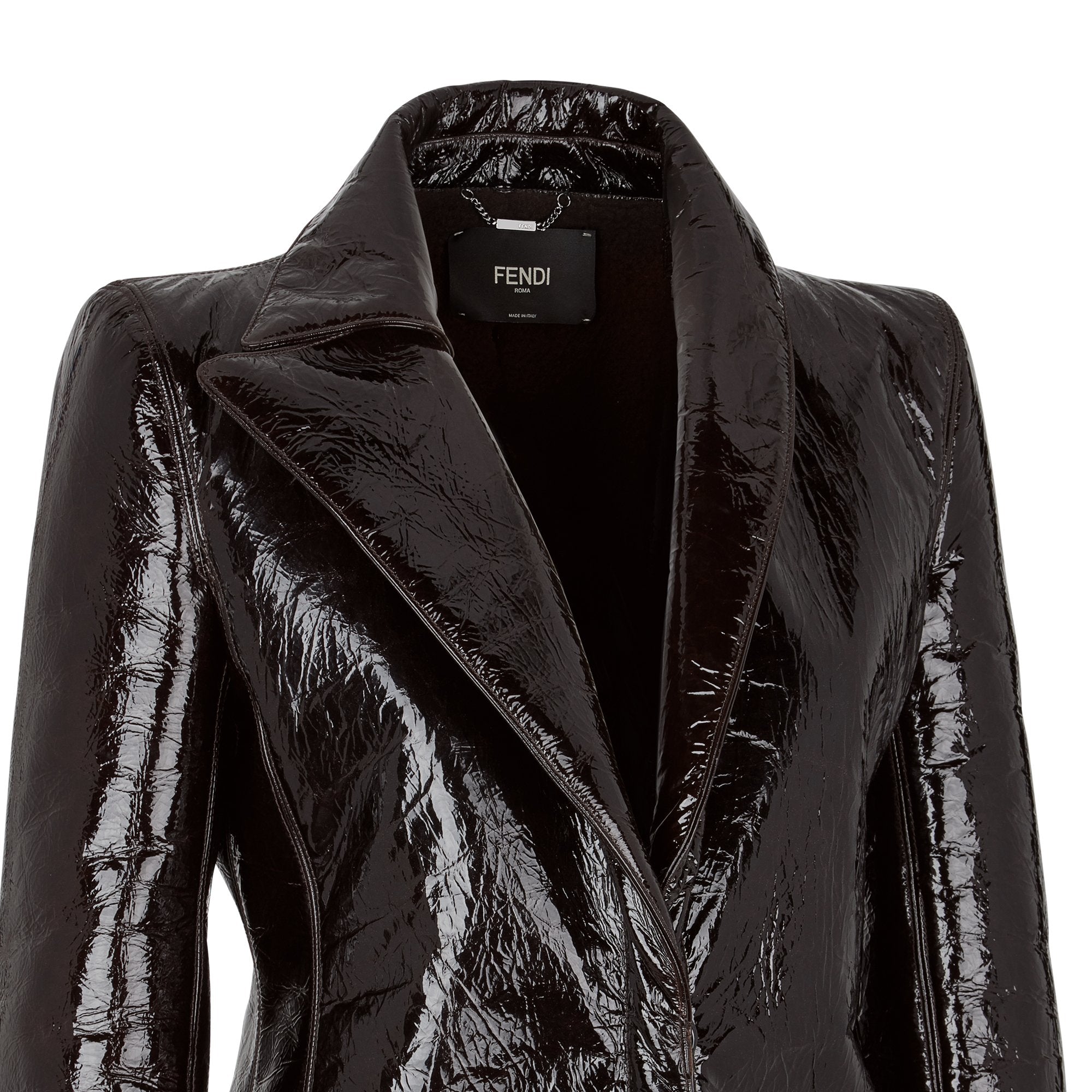 Manteau cintré en cuir verni - Marron