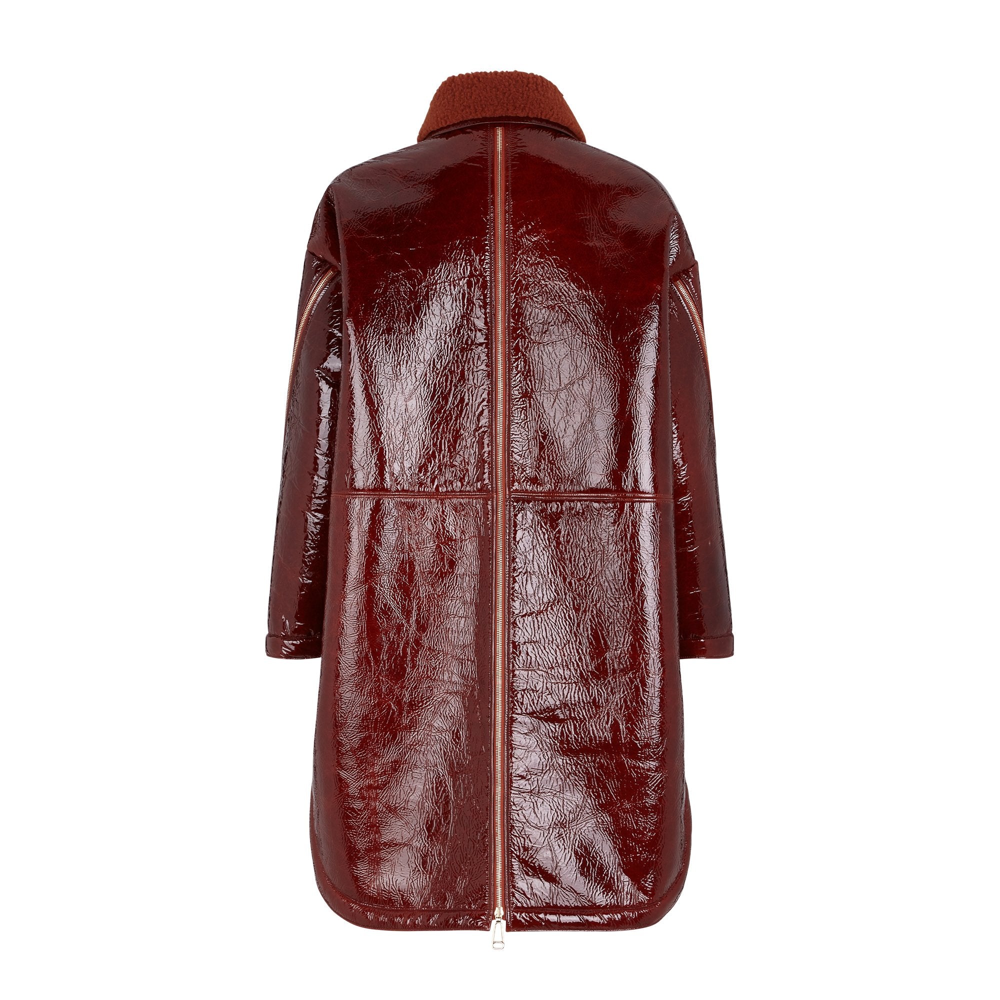 Manteau en cuir verni - Marron bordeaux