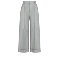 Pantalon taille haute en cuir - Gris bleu