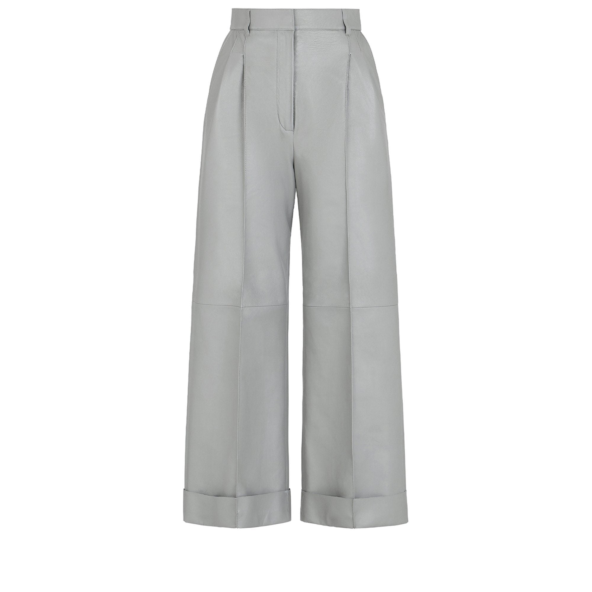 Pantalon taille haute en cuir - Gris bleu