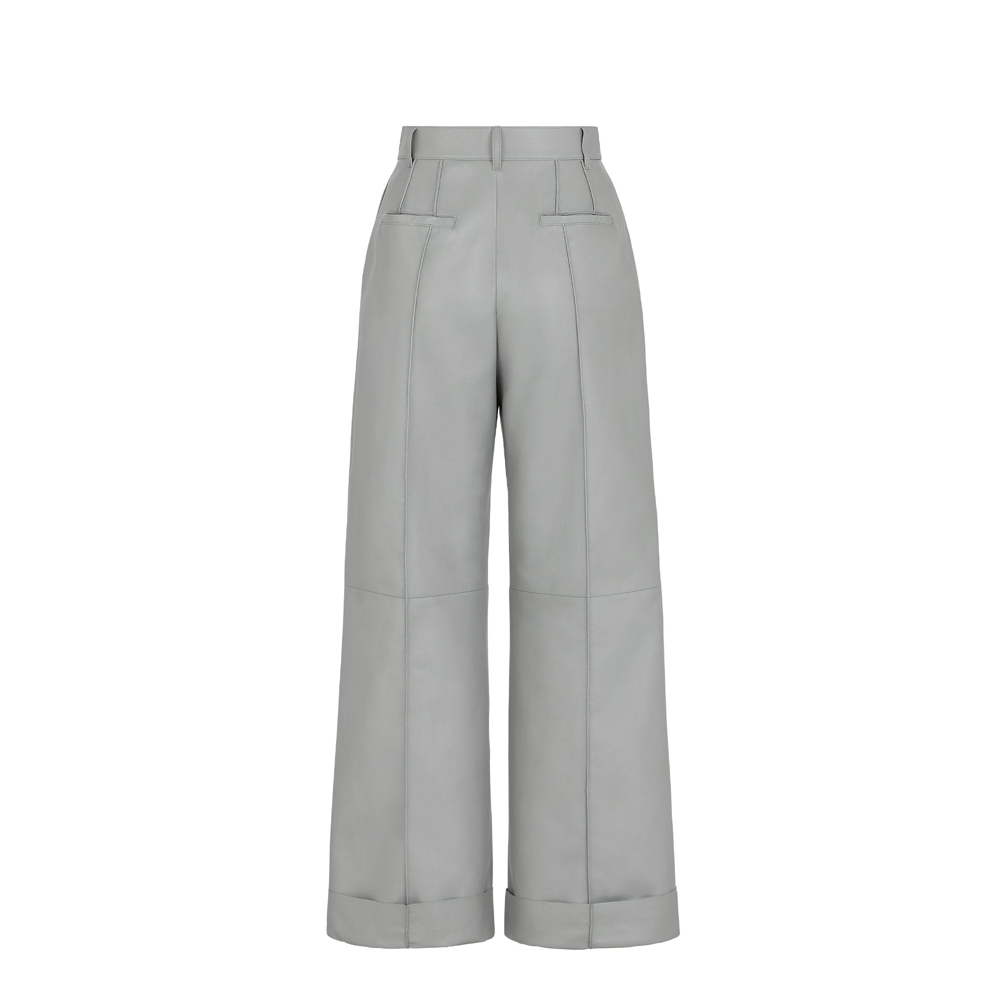 Pantalon taille haute en cuir - Gris bleu