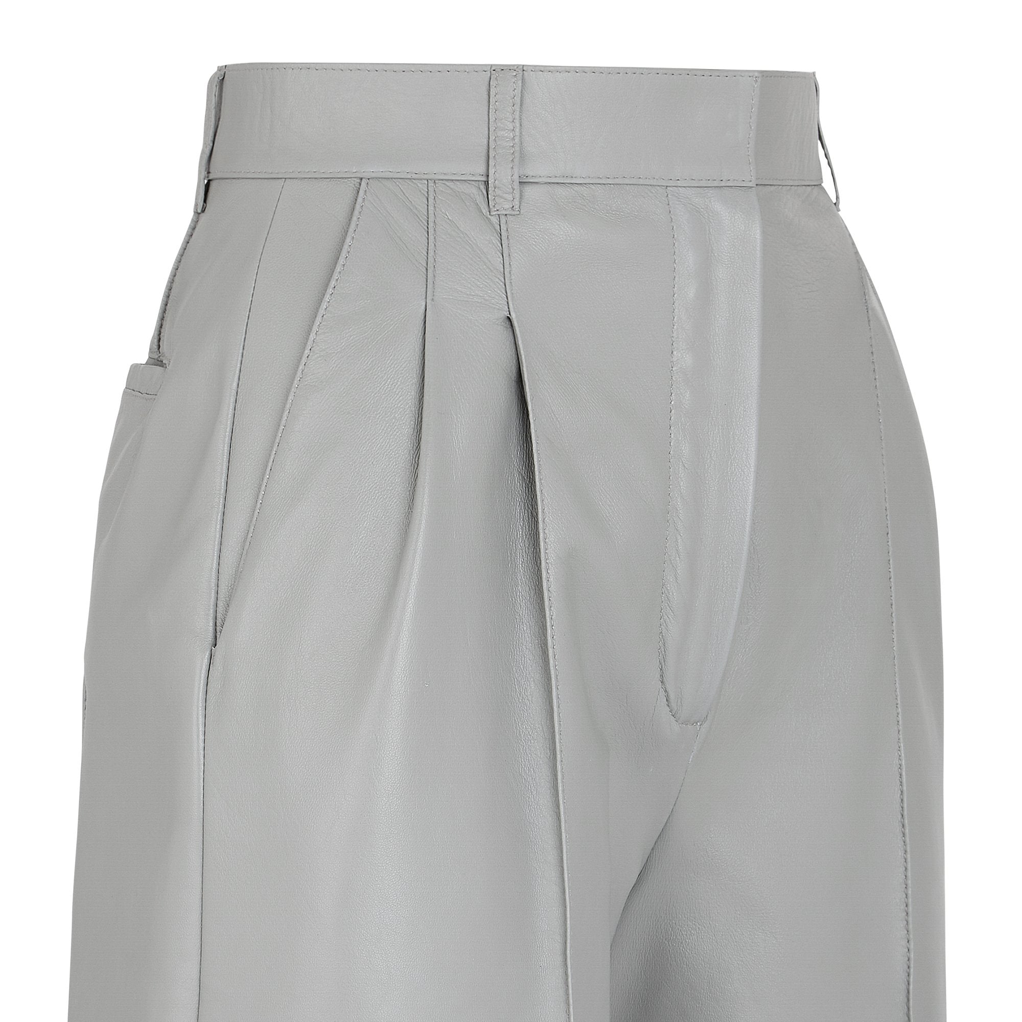 Pantalon taille haute en cuir - Gris bleu