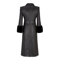 Manteau croisé en cuir nappa - Noir