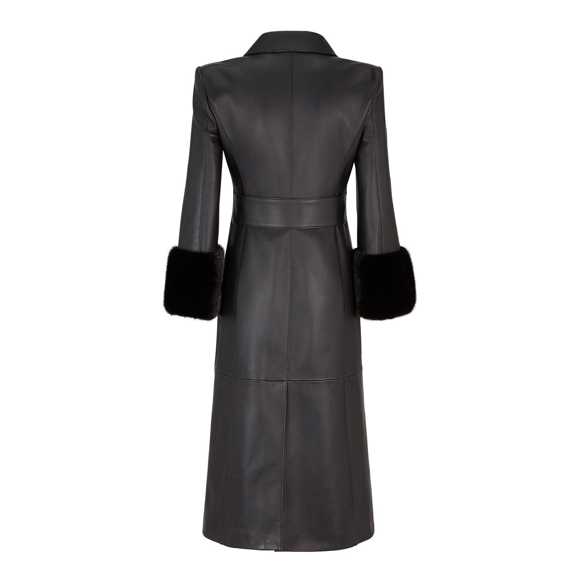 Manteau croisé en cuir nappa - Noir