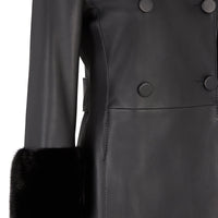Manteau croisé en cuir nappa - Noir