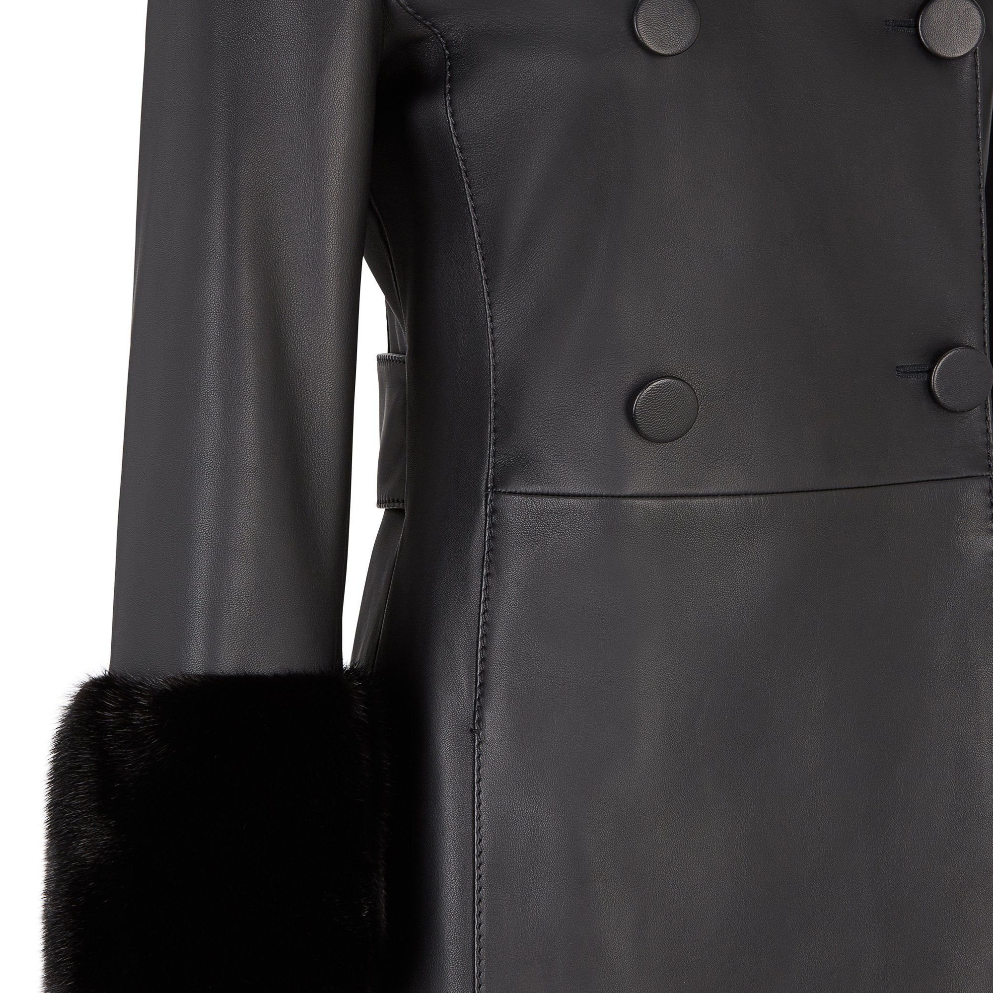 Manteau croisé en cuir nappa - Noir