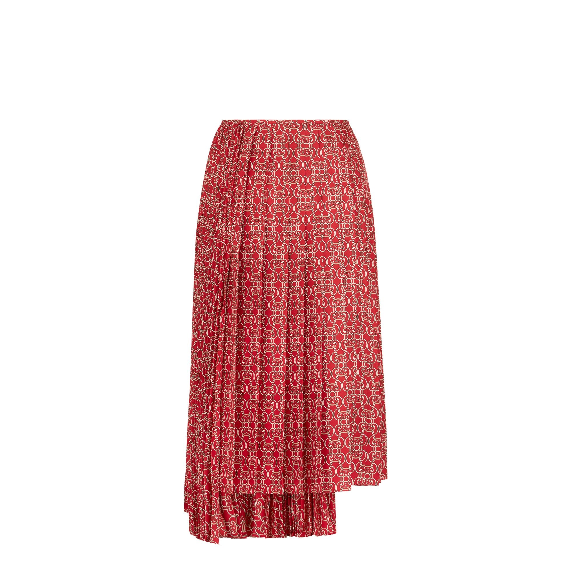 Jupe plissée asymétrique en soie - Rouge