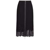 Jupe droite en laine & dentelle - Noir