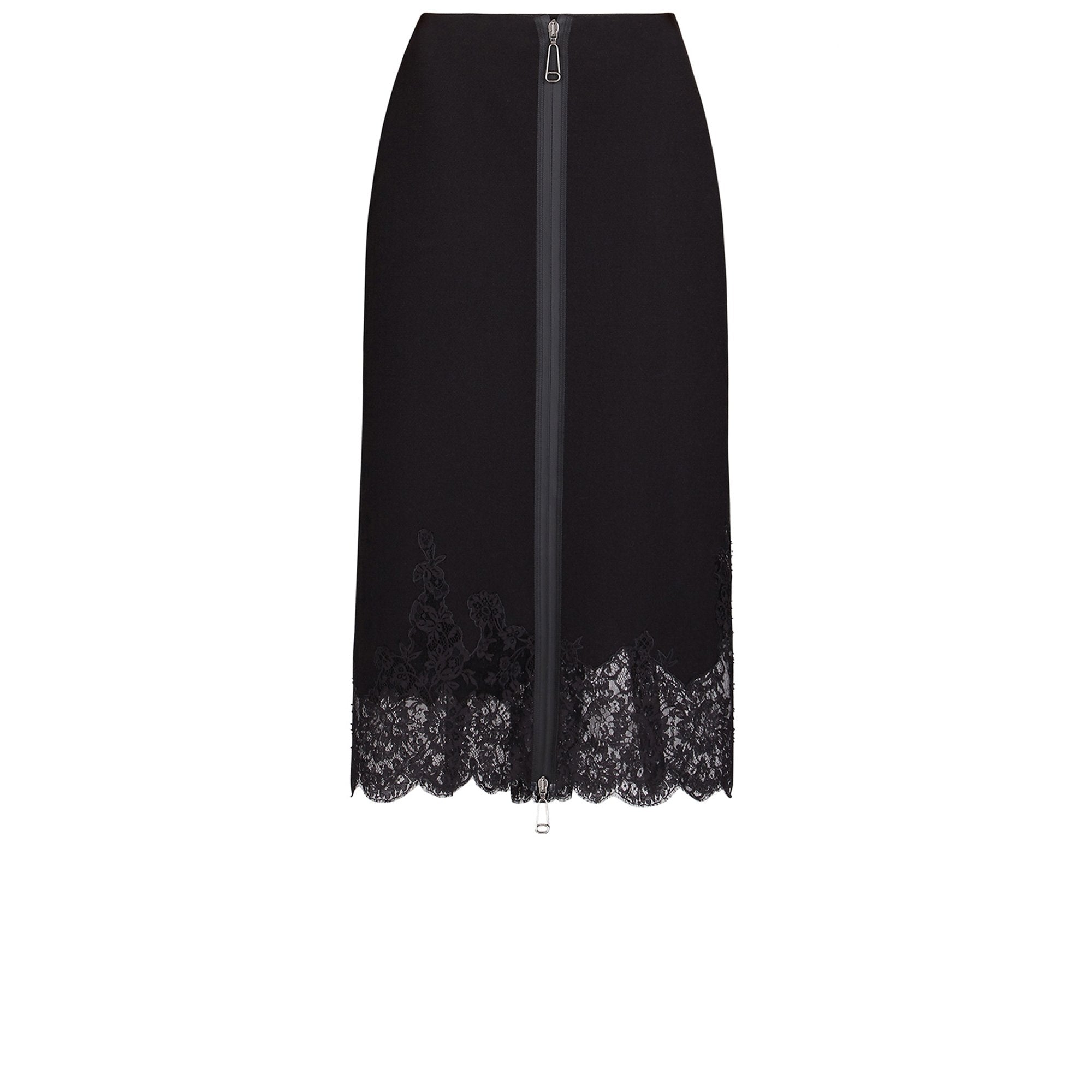 Jupe droite en laine & dentelle - Noir