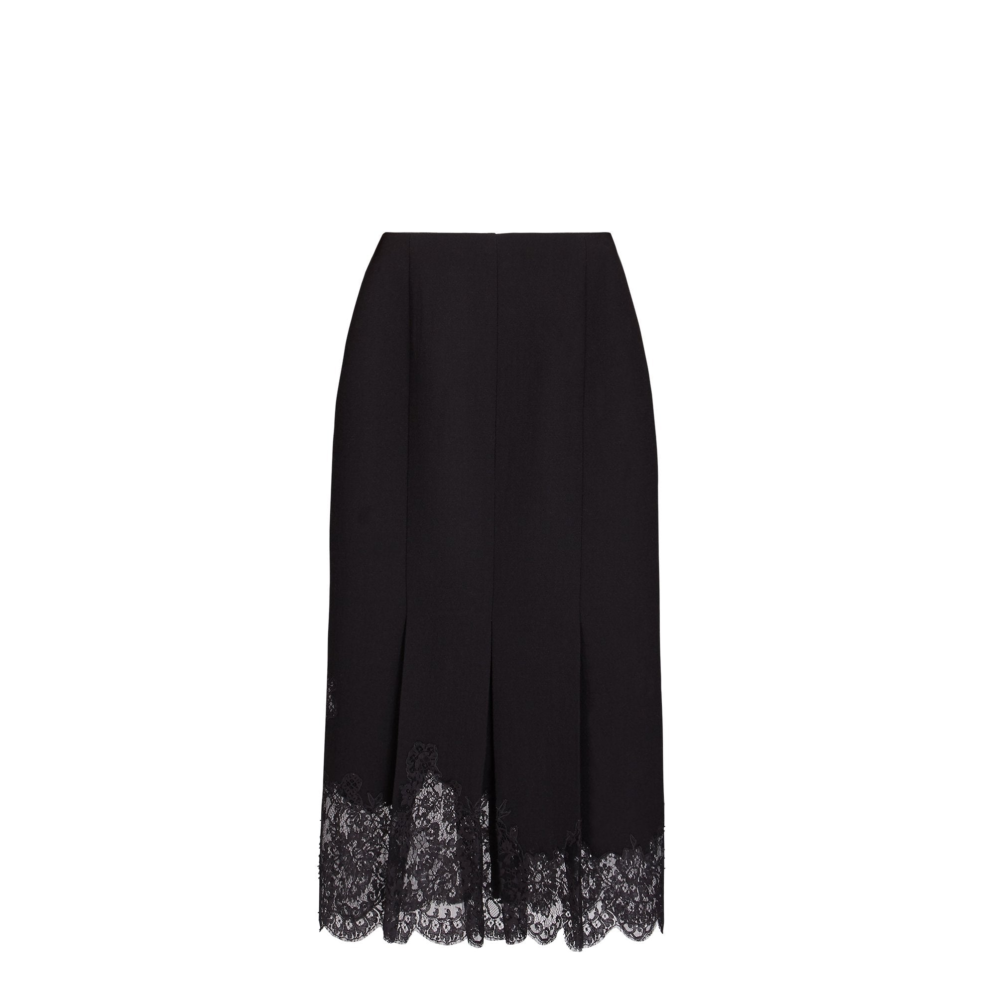 Jupe droite en laine & dentelle - Noir
