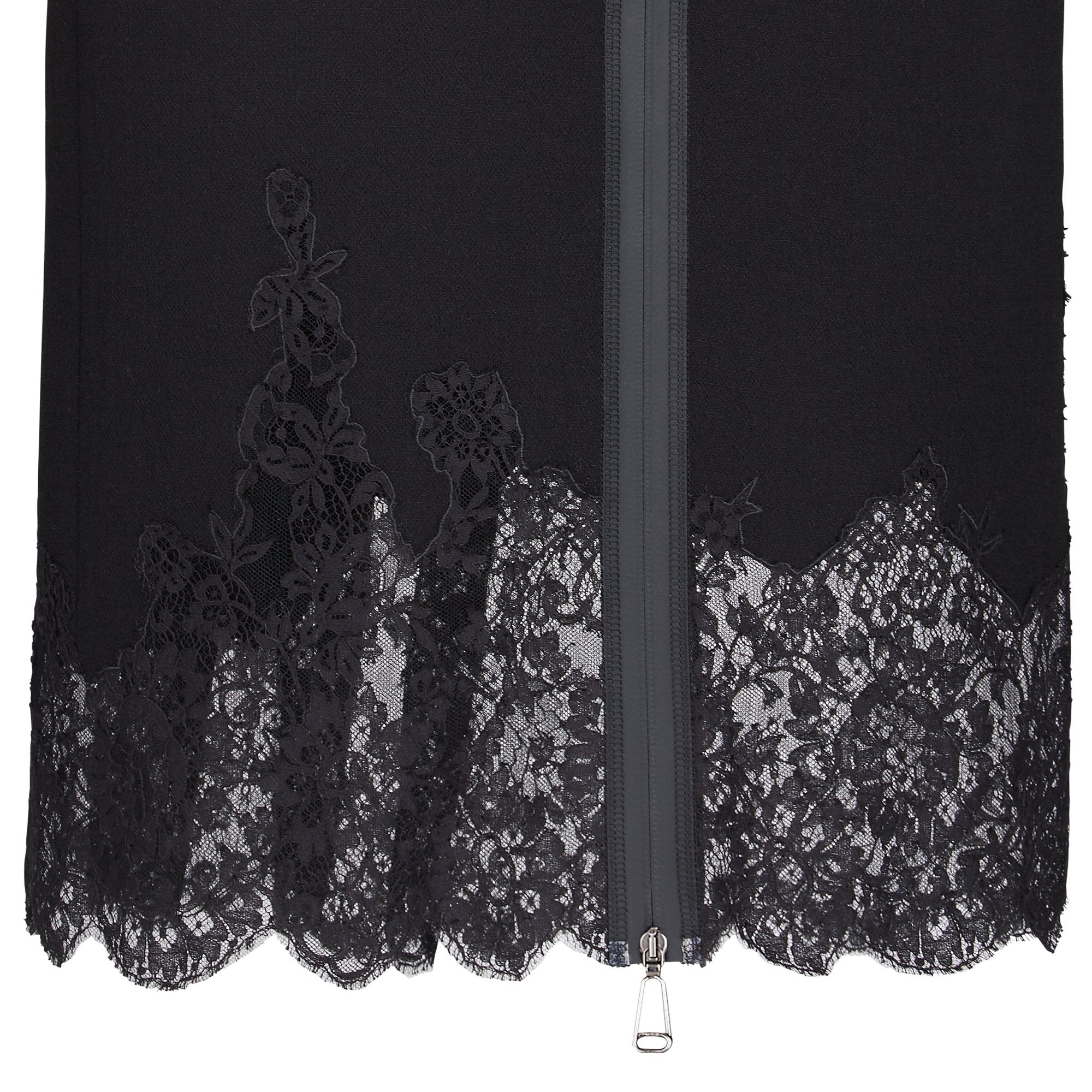 Jupe droite en laine & dentelle - Noir