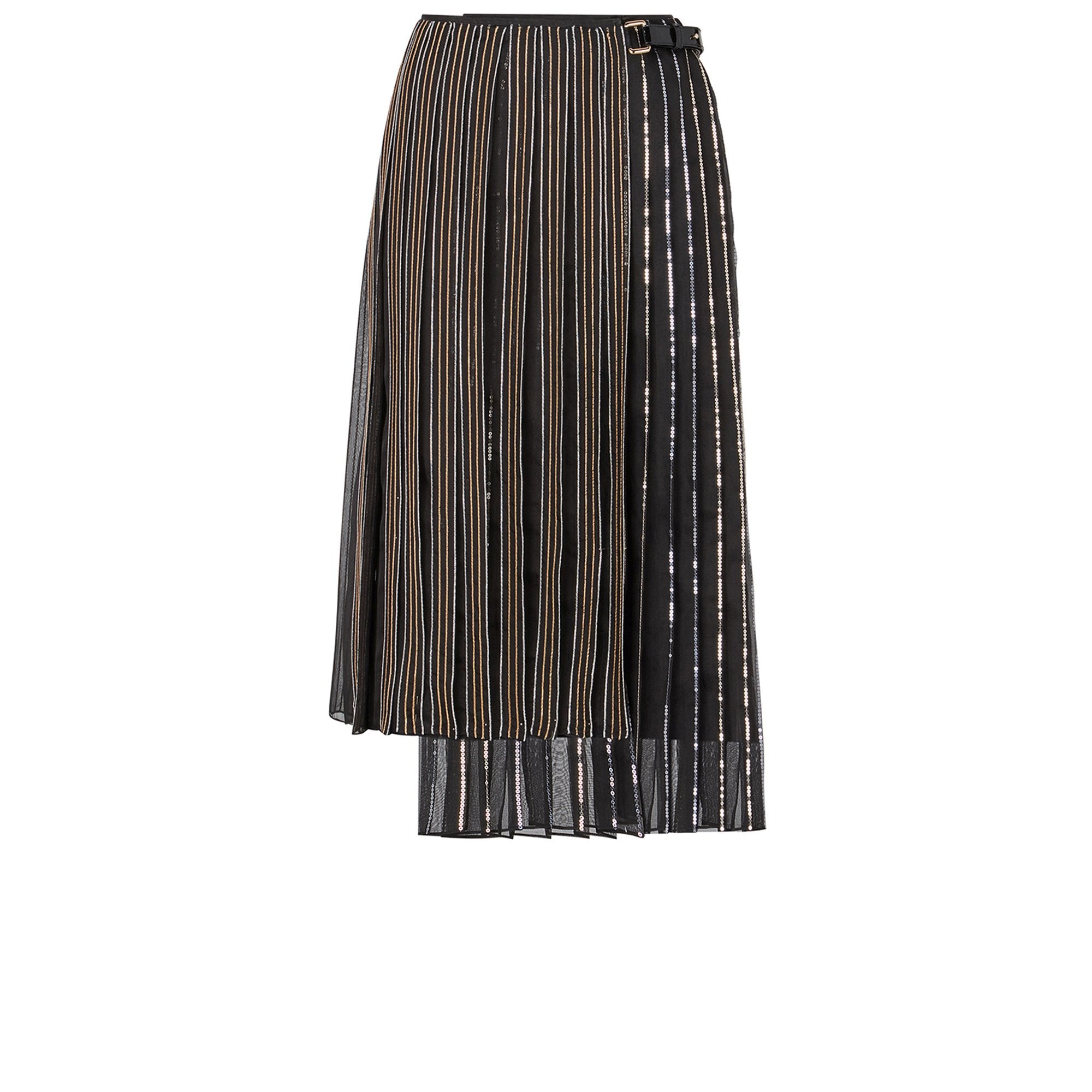 Jupe portefeuille avec lurex brodé en soie - Noir