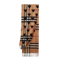 Écharpe classique en cachemire à motif check avec cœurs - Black