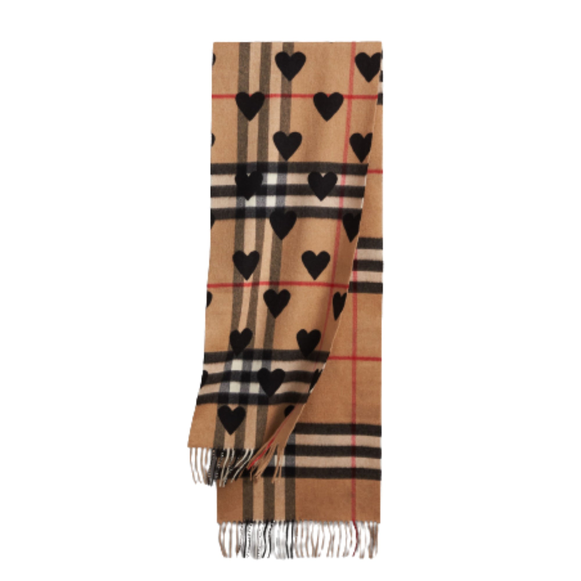 Écharpe classique en cachemire à motif check avec cœurs - Black