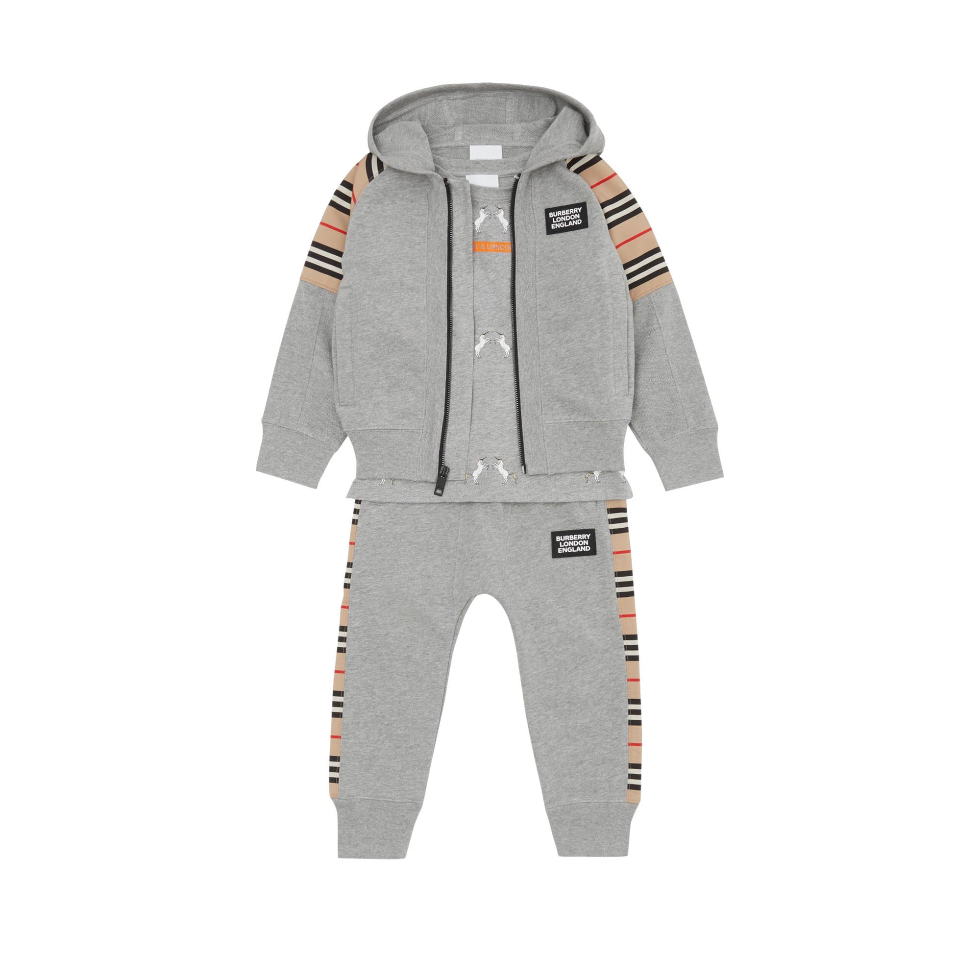 Haut à capuche en coton à rayures iconiques - Grey Melange
