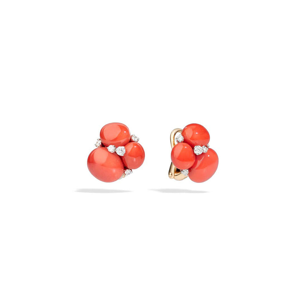 Boucles d'oreilles Capri en Or Blanc & Rose 18K & Diamant Blanc et Corail
