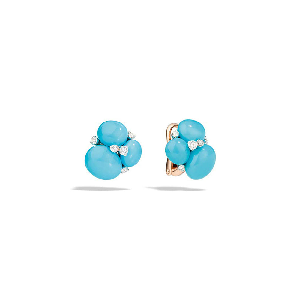 Boucles d'oreilles clips Capri en Or Blanc & Rose 18K & Diamant Blanc et Turquoise