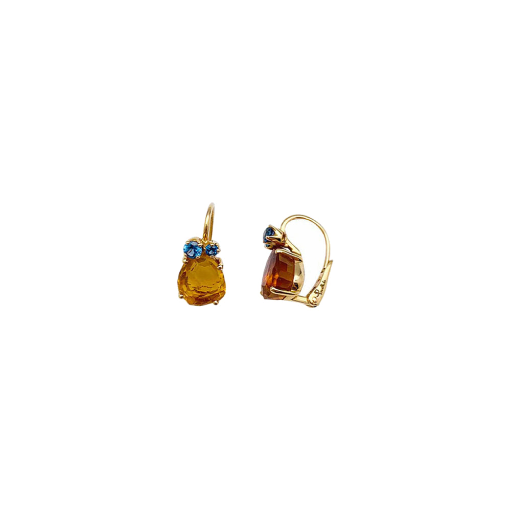 Boucles d'oreilles Bahia en Or Rose 18K & Citrine Quartz et Saphir Bleu