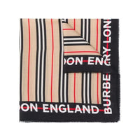 Foulard à motif rayé et logo - Beige Noir & Rouge