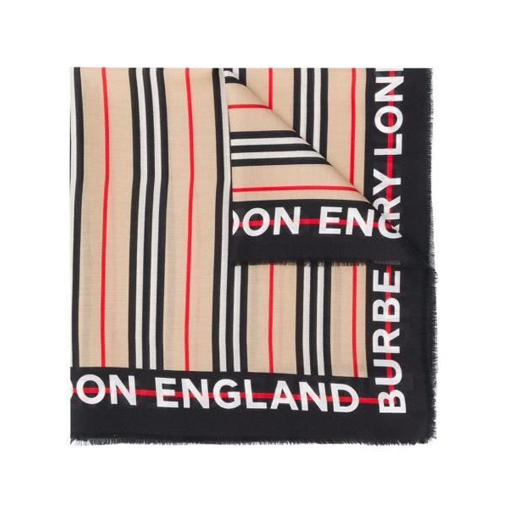 Foulard à motif rayé et logo - Beige Noir & Rouge