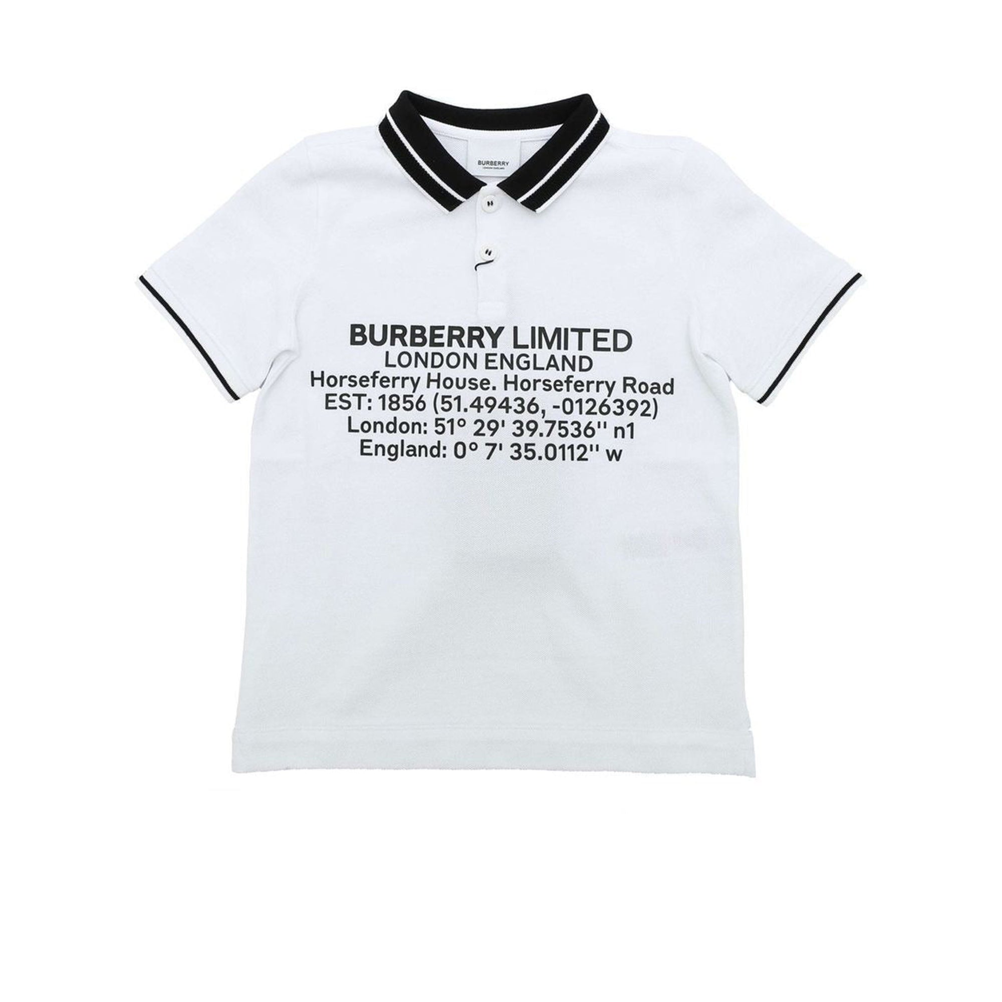Polo en piqué de coton avec coordonnées géographiques - White