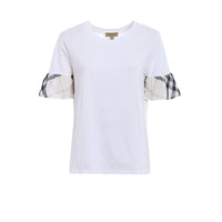 T-shirt à manches évasées en coton avec motif check - White