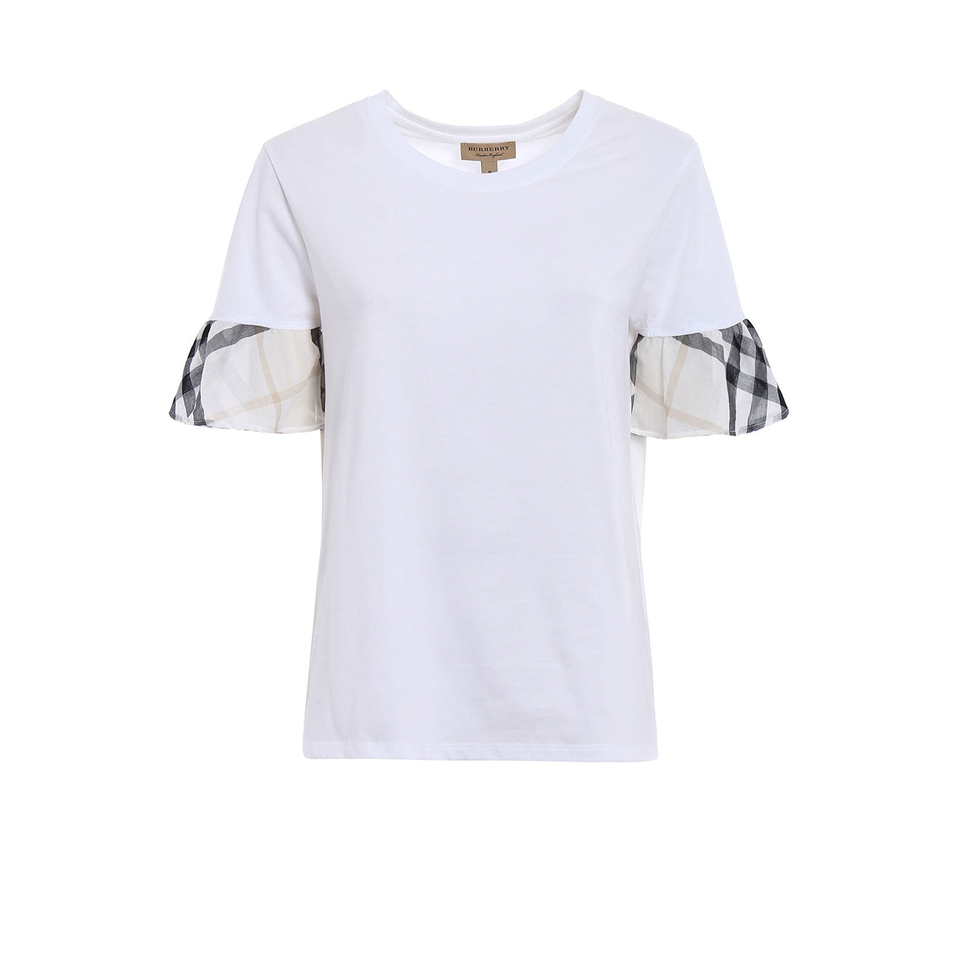 T-shirt à manches évasées en coton avec motif check - White