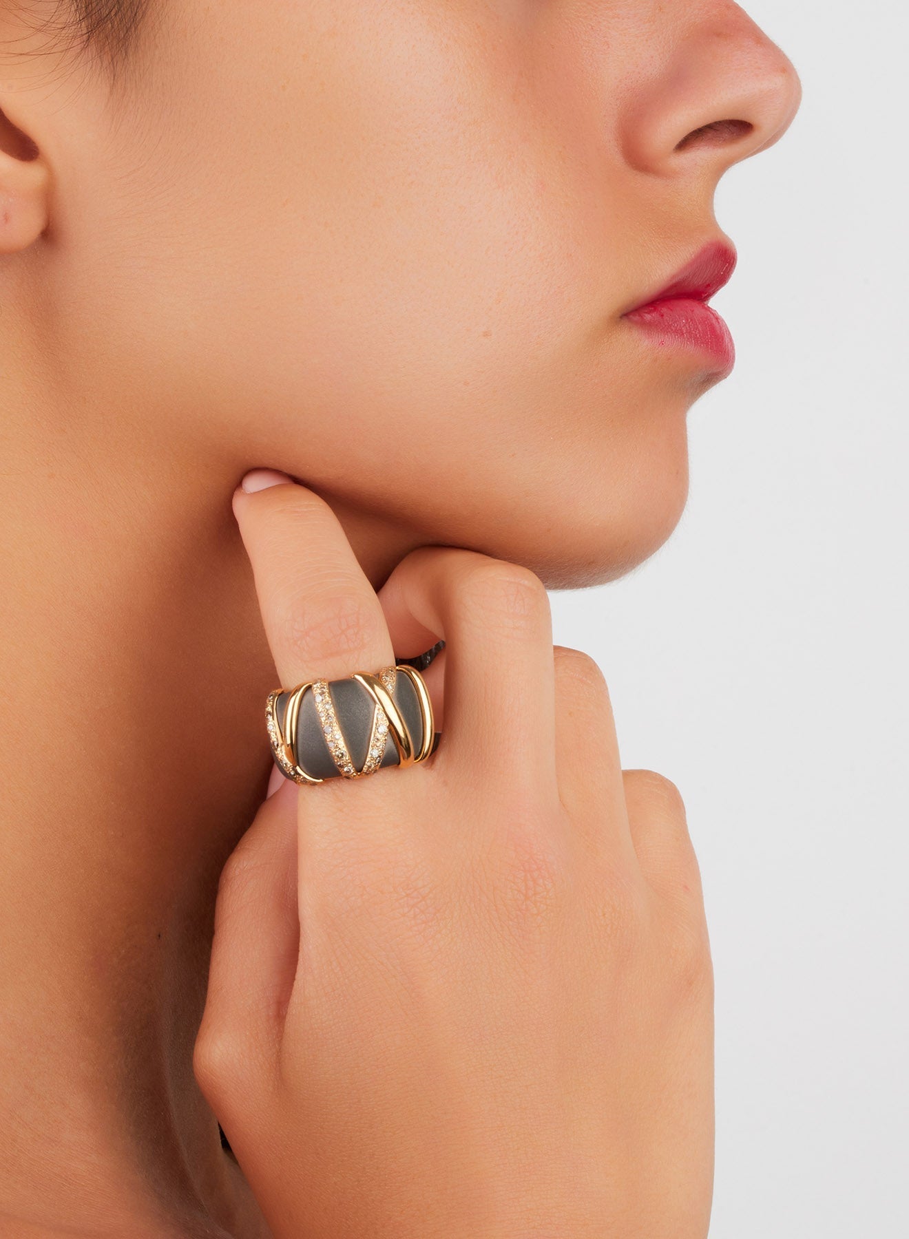 Bague Titanio en Or Rose 18K & Diamant Brun et Titane
