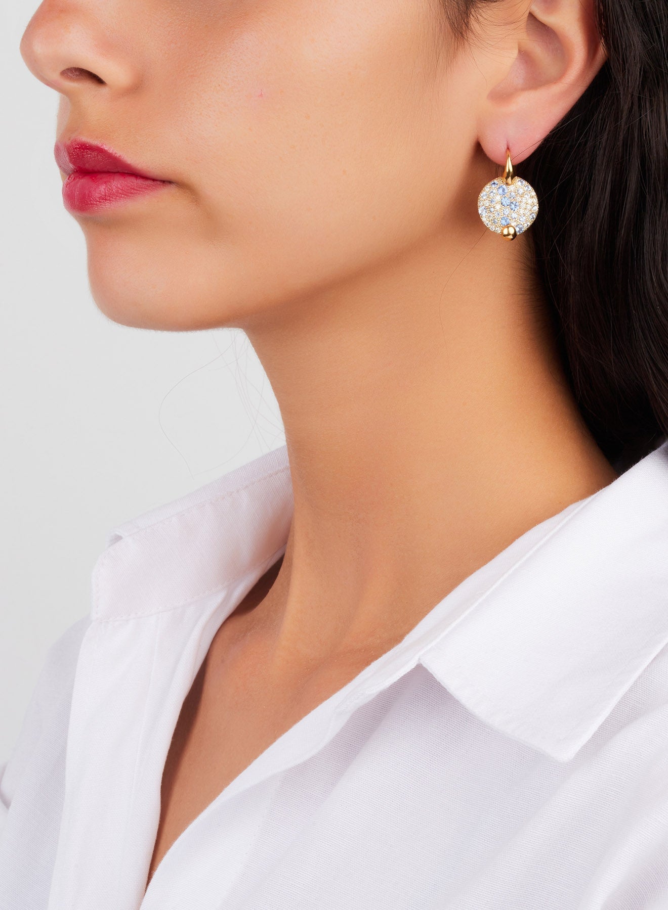 Mono boucle d'oreille Sabbia en Or Rose 18K & Diamant Gris et Saphir Bleu