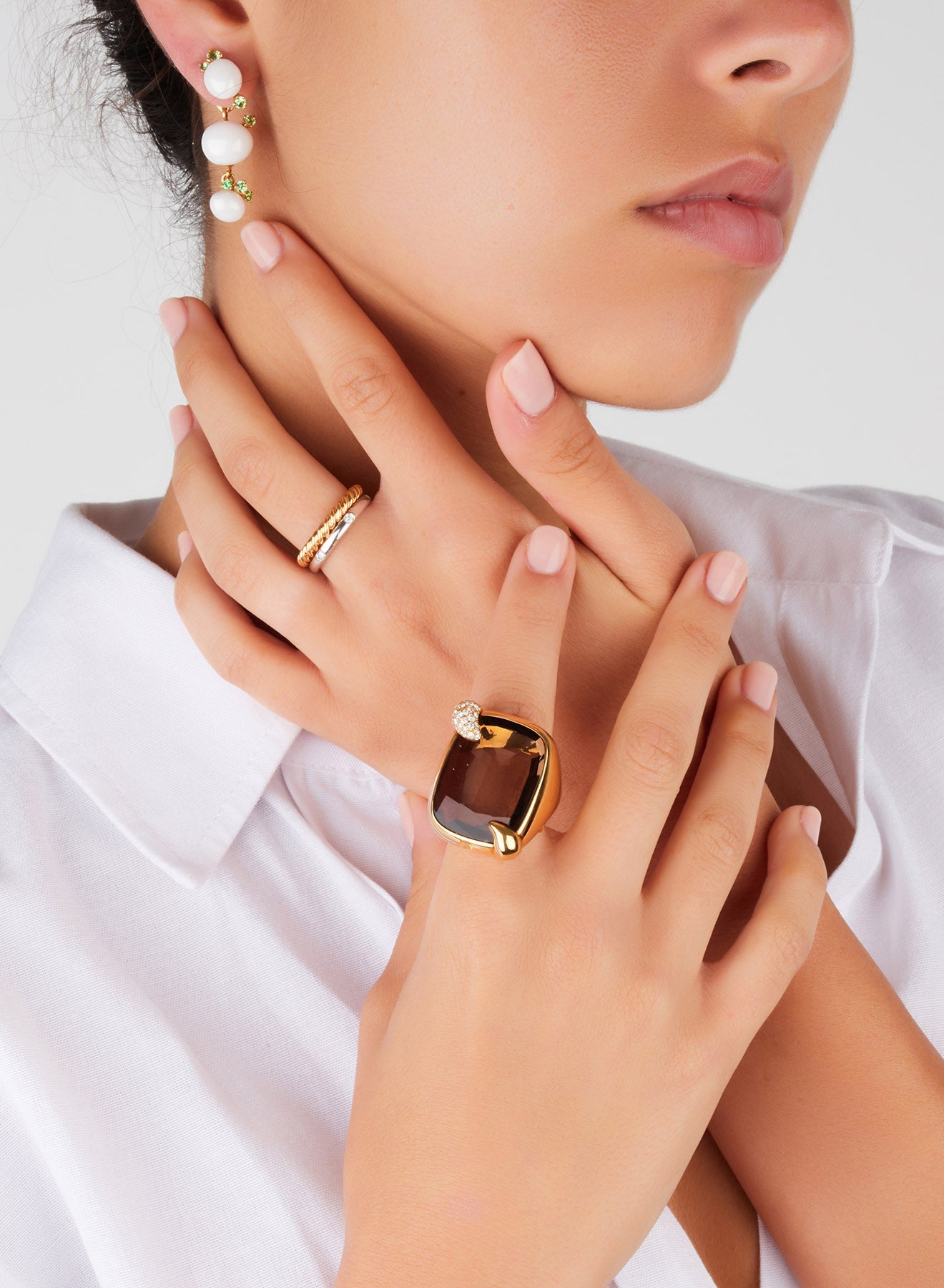Bague Ritratto en Or Rose 18K, Diamant Blanc & Quartz Fumé