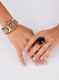 Bague Victoria en Or Rose 18K & Diamant Noir et Pierre de Jais