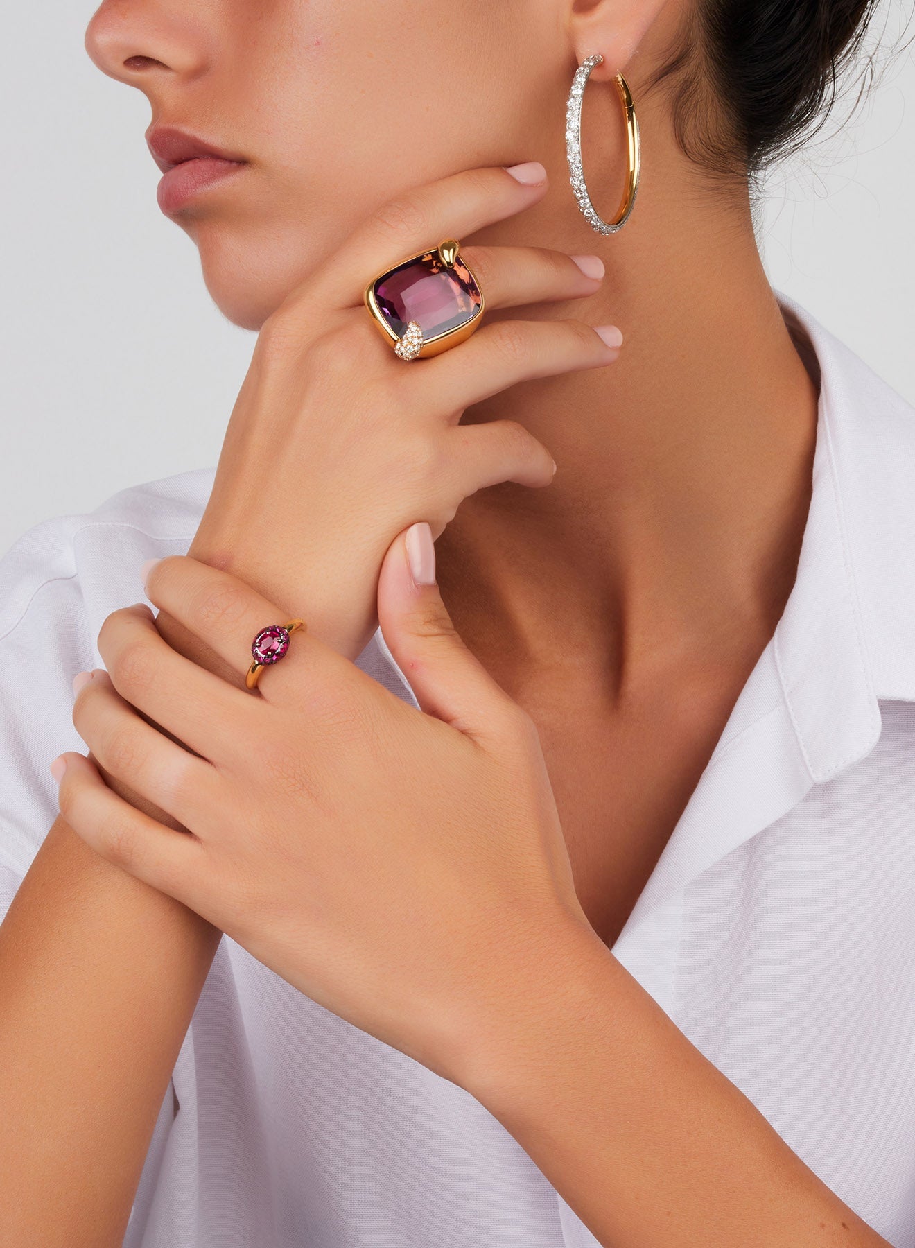 Bague Ritratto en Or Rose 18K & Diamant Blanc et Améthyste