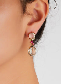Boucles d'oreilles Bahia en Or Rose 18K & Rubis et Quartz Fumé