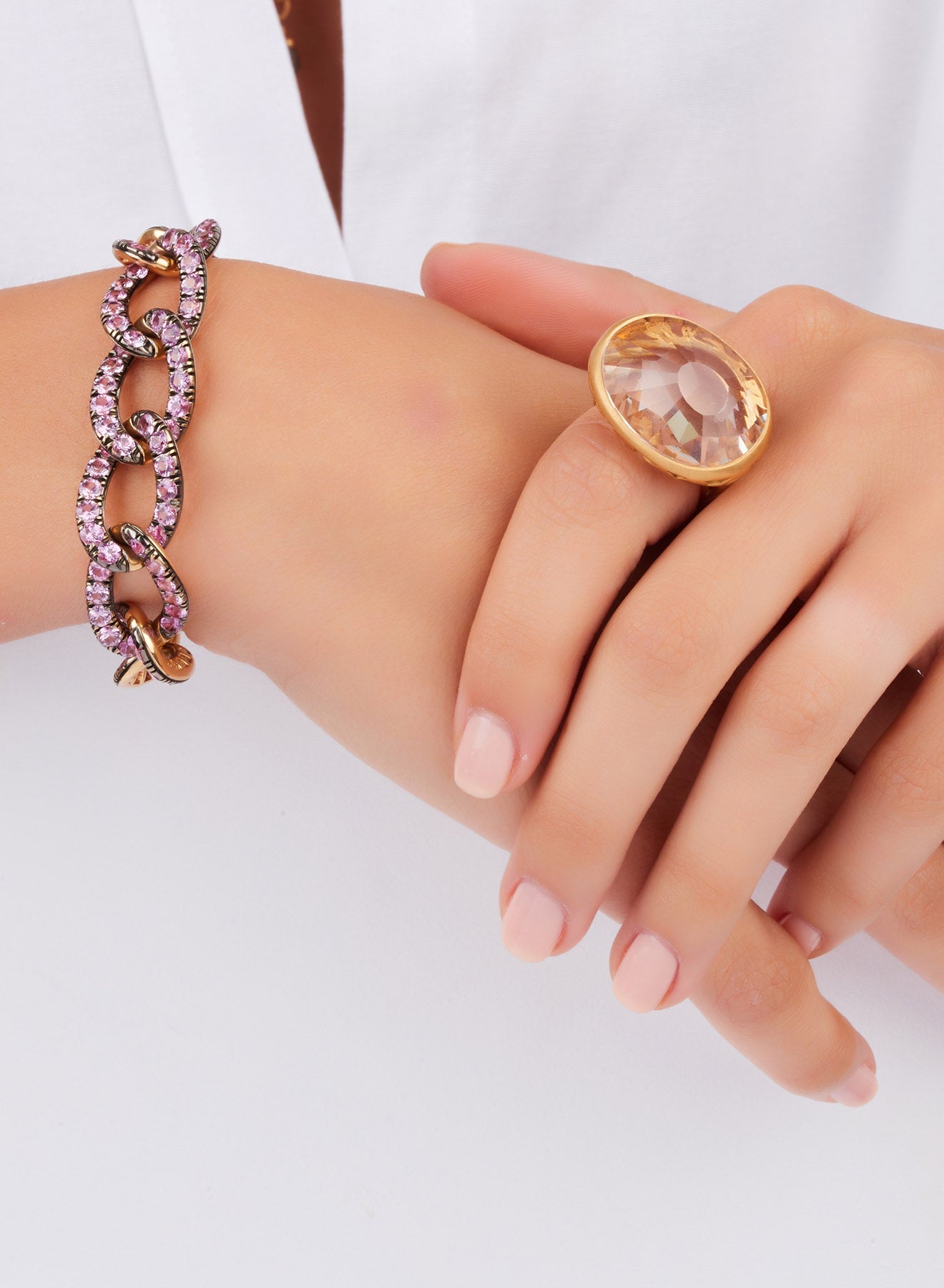 Bague Arabesque en Or Rose 18K & Cristal de Roche