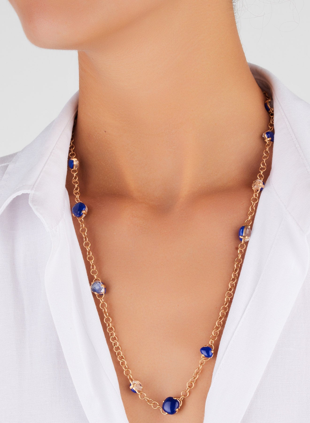Collier Capri en Or Rose 18K & Cristal de Roche & Lapis Lazuli