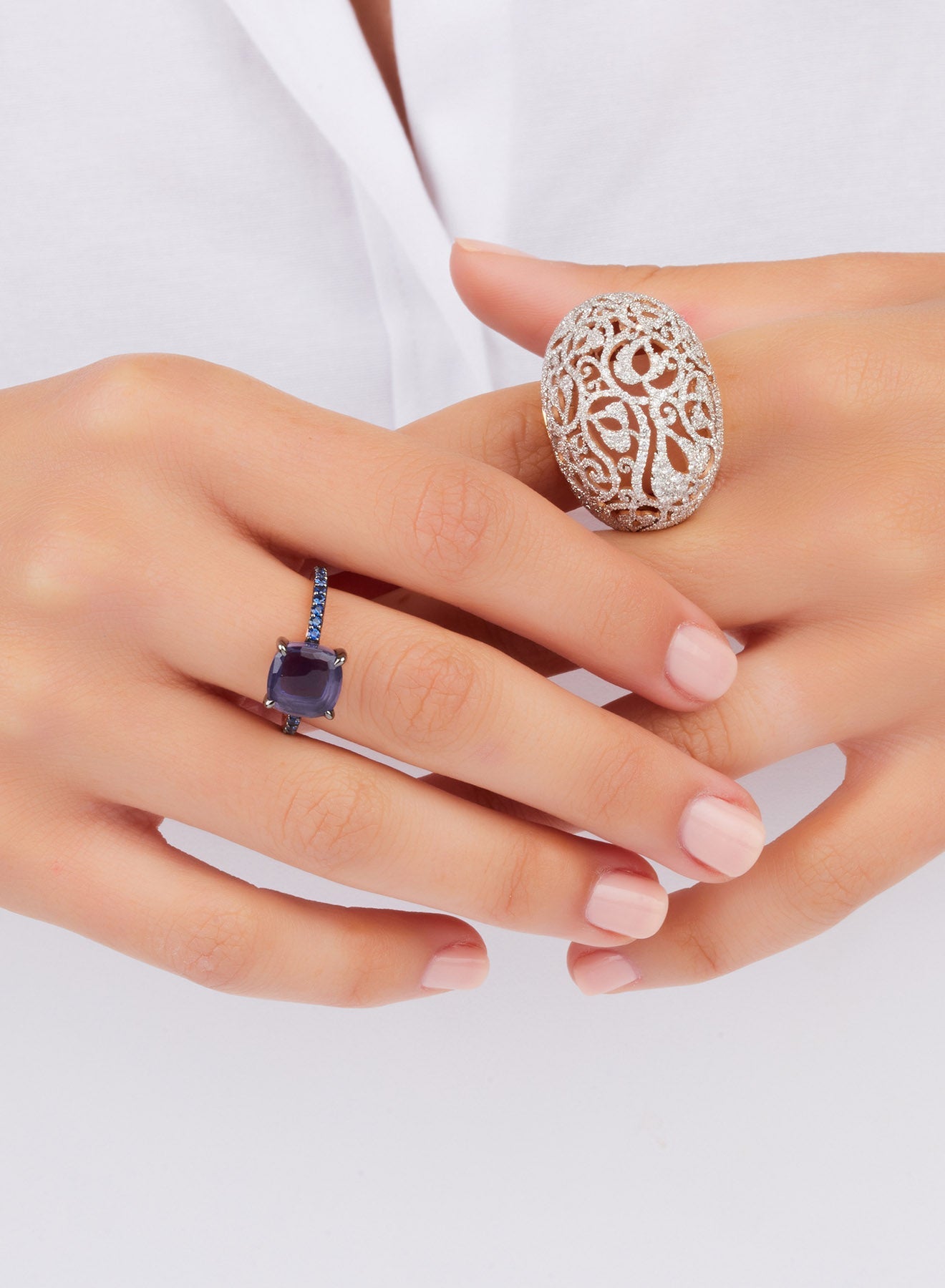 Bague Arabesque en Or Rose 18K & Diamant Blanc