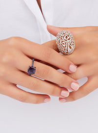 Bague Baby en Or Blanc 18K & Iolite et Saphir Bleu