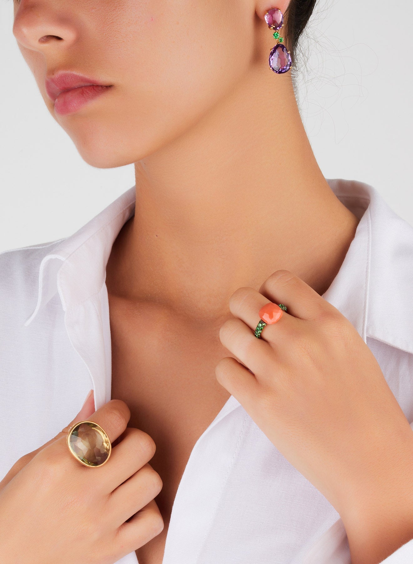 Boucles d'oreilles Bahia en Or Rose 18K & Améthyste et Grenat tsavorite