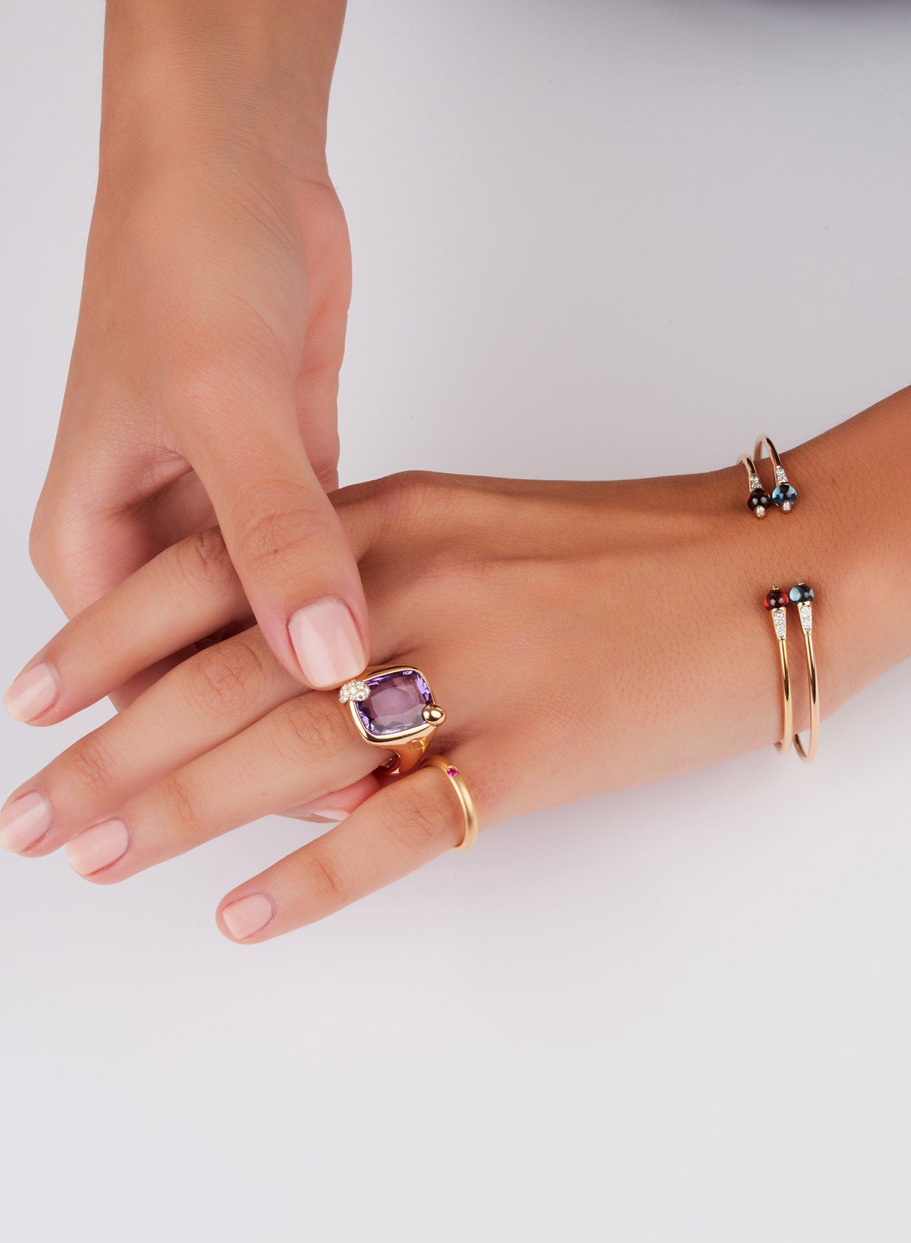Bague Ritratto en Or Rose 18K & Diamant Blanc et Améthyste