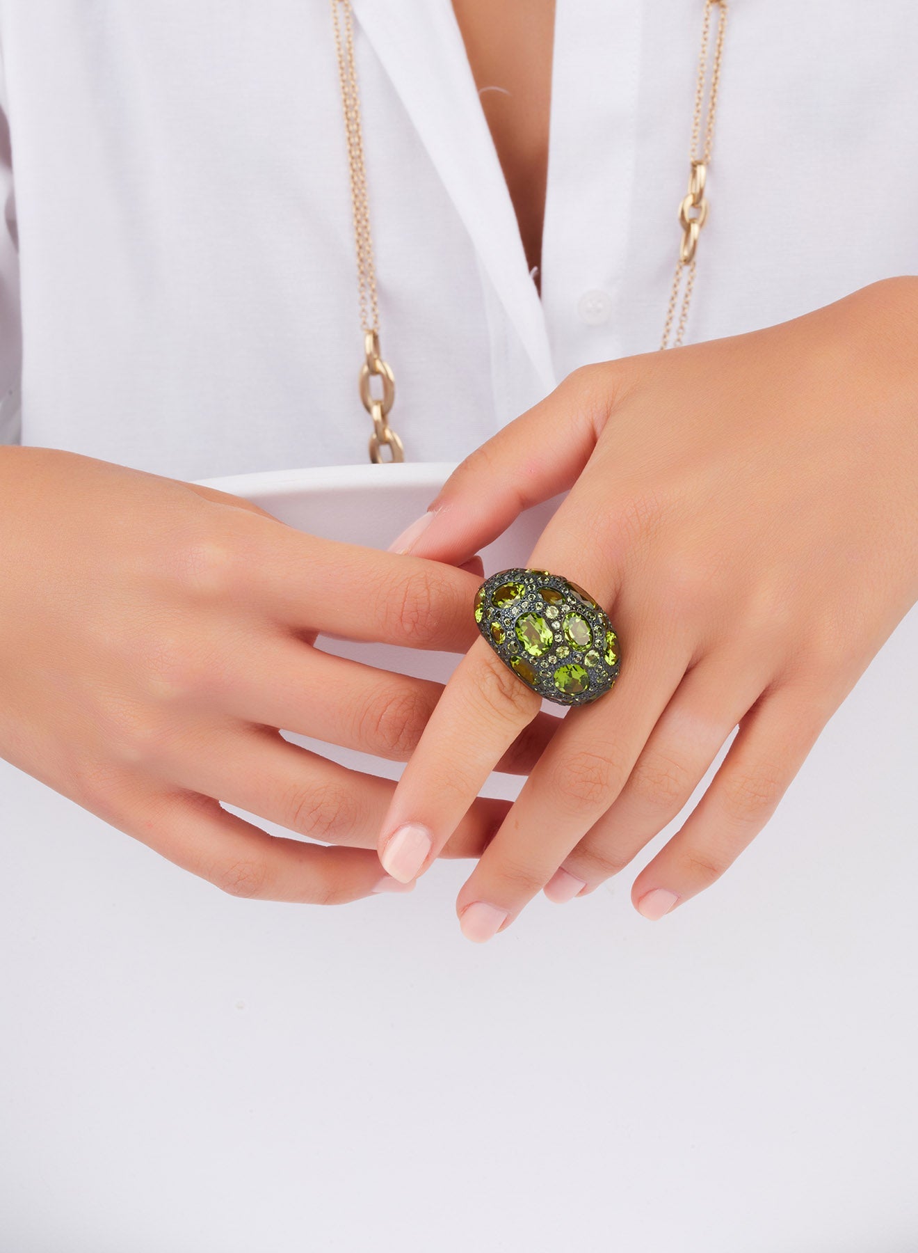 Bague Tabou en Or Rose 18K & Peridot et Diamant Brun