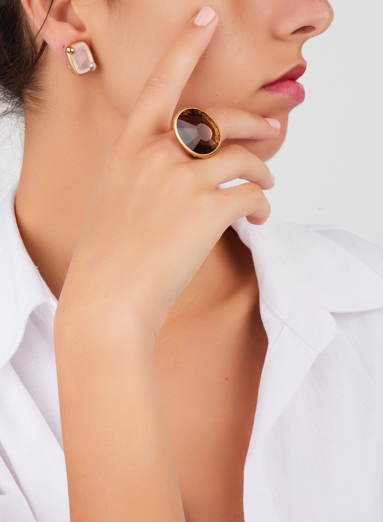 Boucles d'oreilles Ritratto en Or Rose & Blanc 18K & Quartz Blanc et Diamant Icy