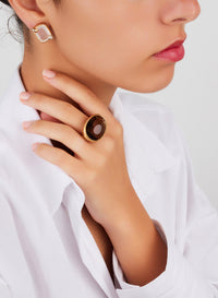 Bague Arabesque en Or Rose 18K & Quartz Fumé