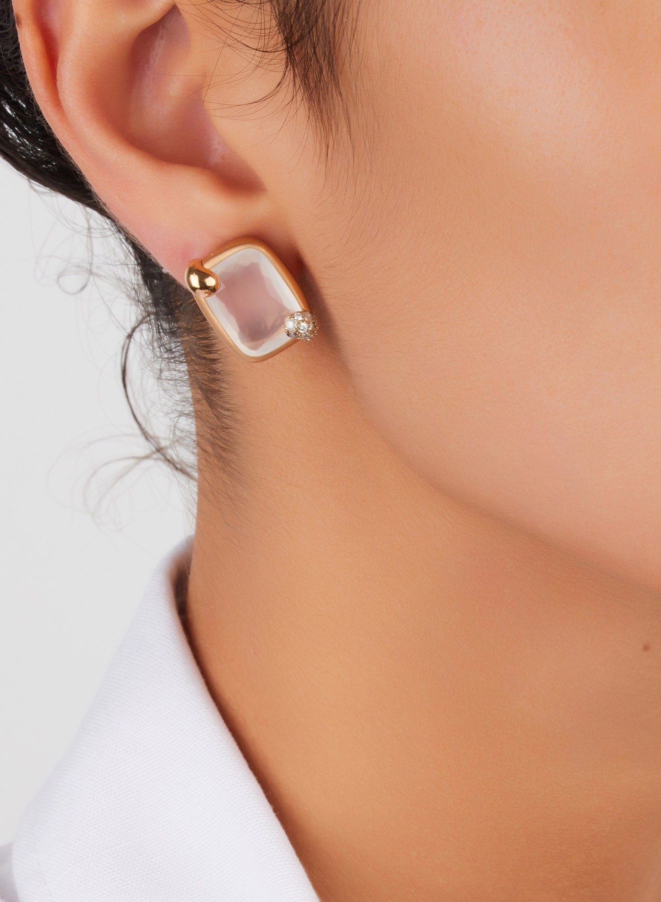 Boucles d'oreilles Ritratto en Or Rose & Blanc 18K & Quartz Blanc et Diamant Icy