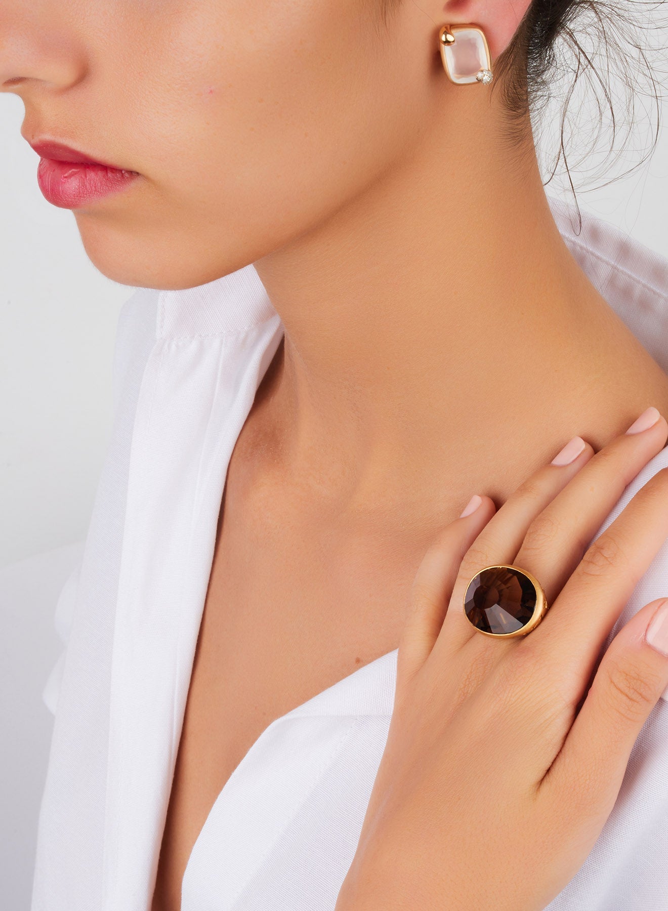 Bague Arabesque en Or Rose 18K & Quartz Fumé